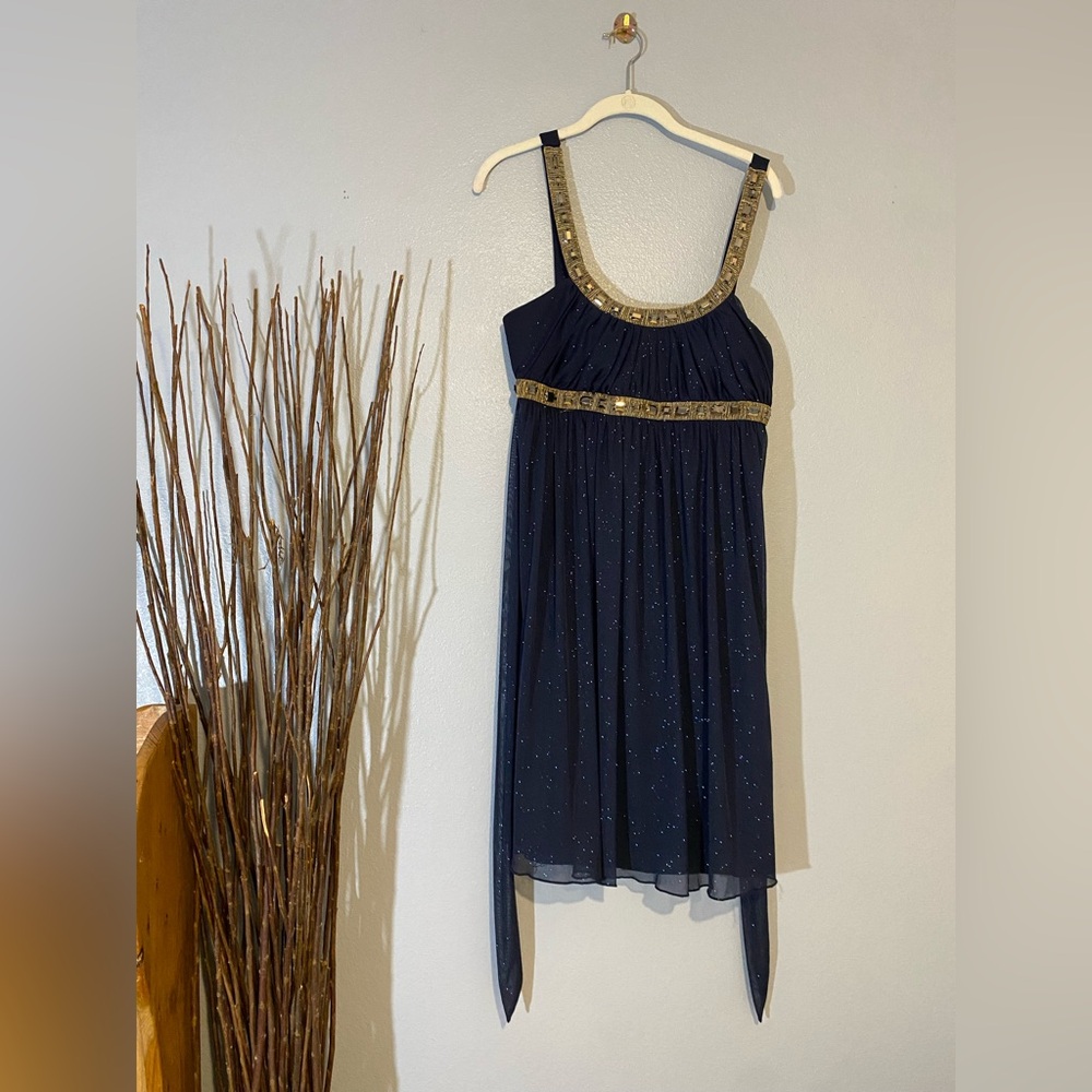 City Studio Navy Blue Dress with Gold Accents